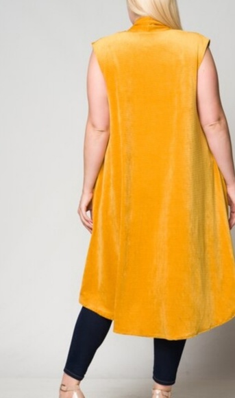 Plus Size Mustard Corduroy Long Hi/Lo Duster - Picture 6 of 7